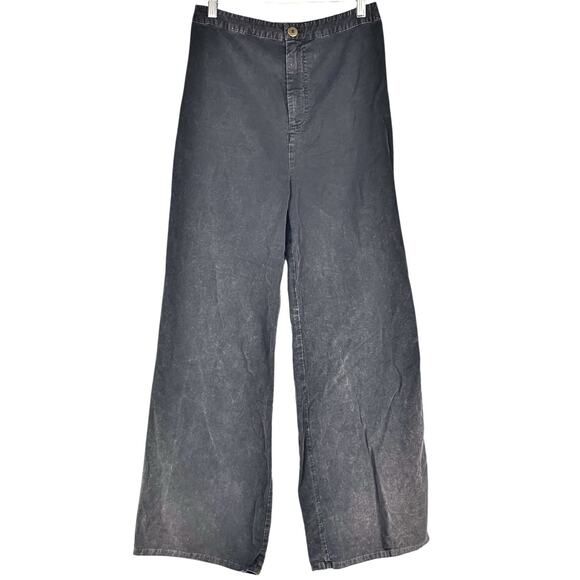 FREE PEOPLE Wide-Leg High-Rise Lightweight Cotton Pants in Washed Black Size 6 - Picture 1 of 8
